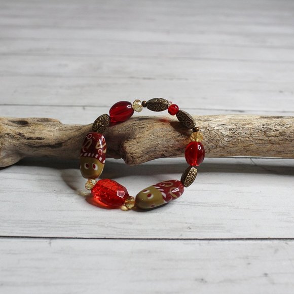Handcrafted Women's Beaded Elastic Stretch Bracelet Artisan Jewelry Glass - Picture 1 of 4